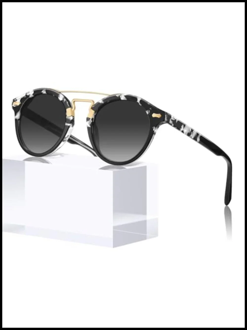 Vintage Retro Round Acetate Sunglasses with Metal Brow Polarized UV Protection